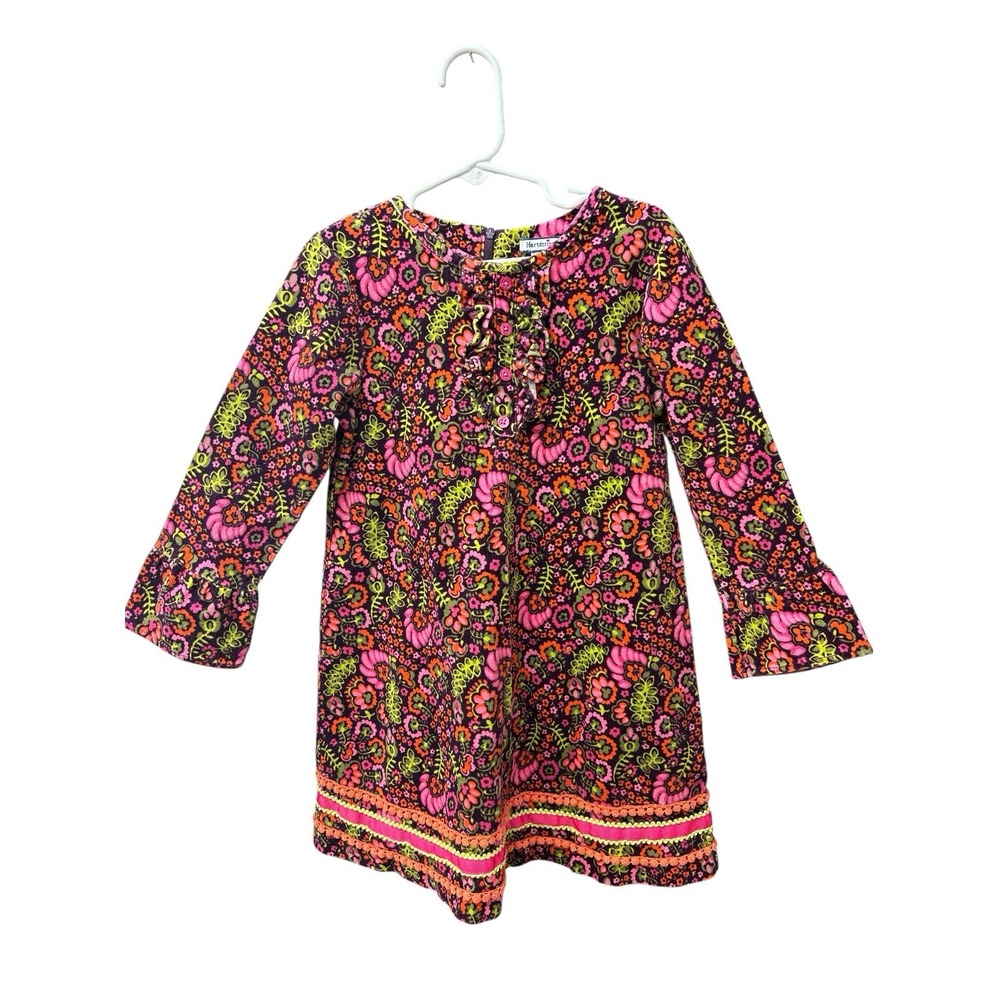 Hartstrings Girls Size 5 Floral Printed Corduroy Dress L/Sleeve Grosgrain